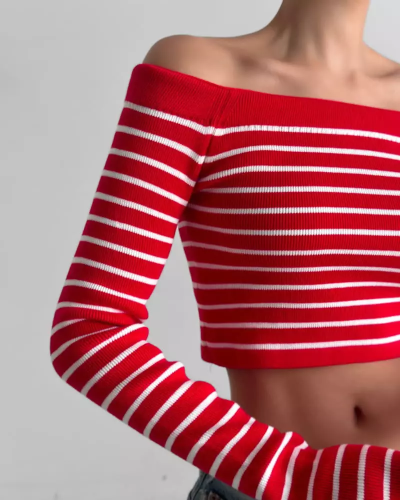 Paper Moon - Korean Women Fashion - #momslook - Off Shoulder Crop Knit Tee - 9