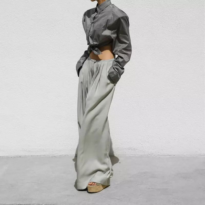 Paper Moon - Korean Women Fashion - #momslook - Knot Detail Padded Shoulder Cropped Button Down Shirt - 6