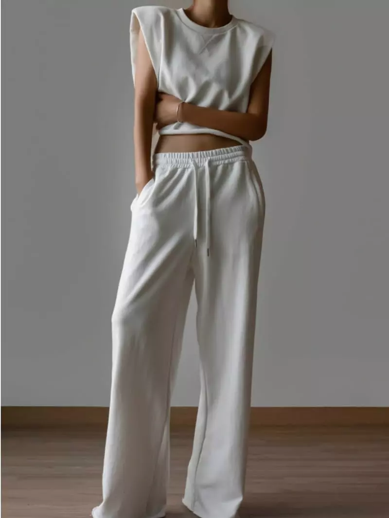 Paper Moon - Korean Women Fashion - #momslook - Cutted Detail Wide Sweat Trousers