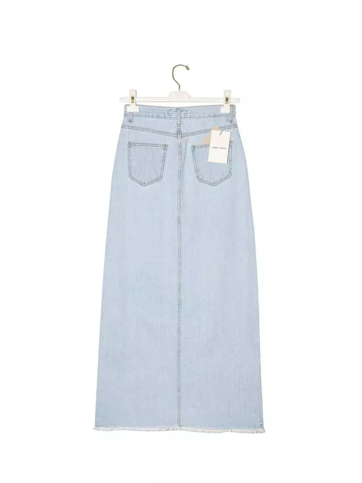 Paper Moon - Korean Women Fashion - #romanticstyle - Iced Blue Maxi Front Slit Flared Denim Skirt