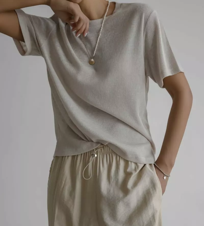Paper Moon - Korean Women Fashion - #romanticstyle - Knit Texture Loose Fit Tee - 4
