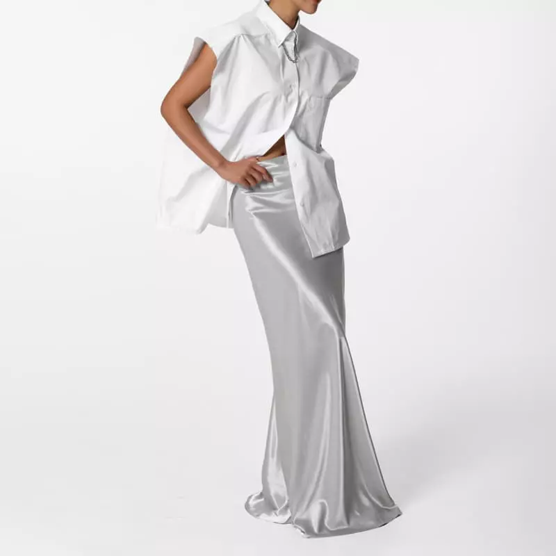 Paper Moon - Korean Women Fashion - #thatsdarling - Silky Satin High Waisted Maxi Flared Skirt - 5