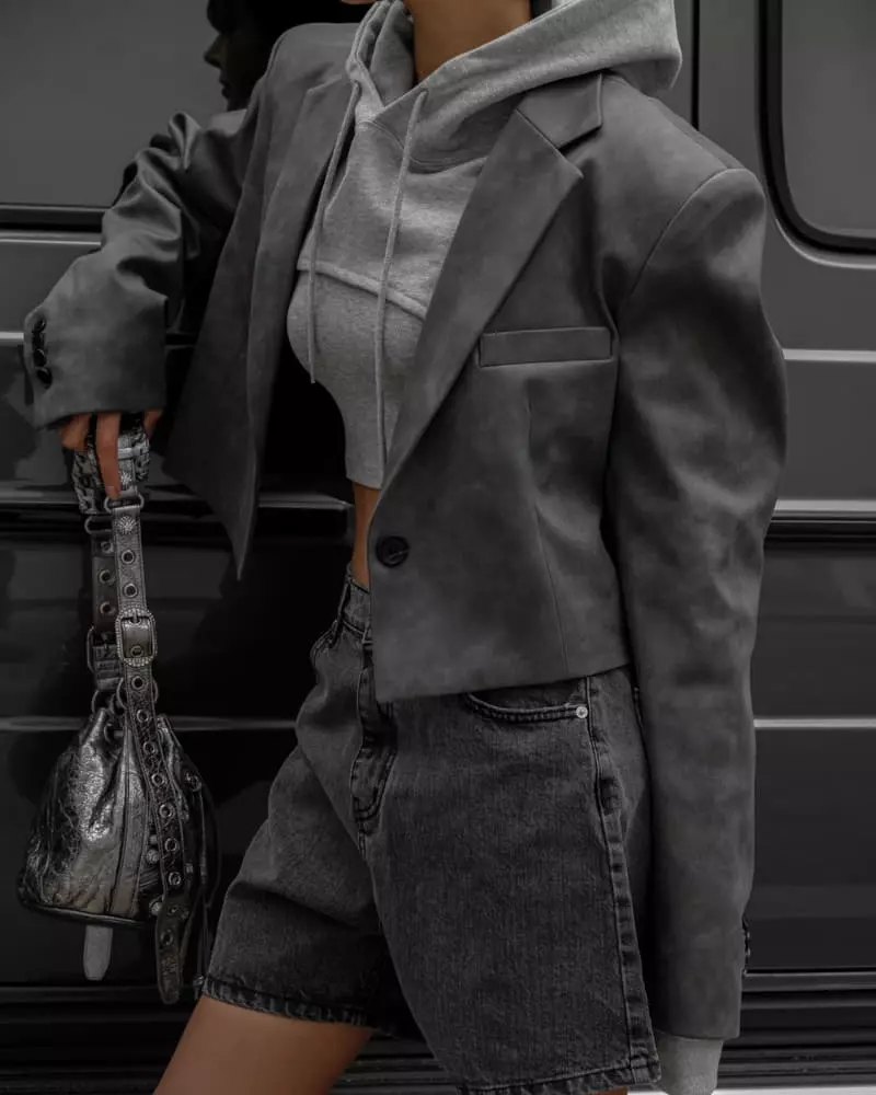 Paper Moon - Korean Women Fashion - #vintageinspired - Cropped Vintage Leather Blazer Jacket - 2