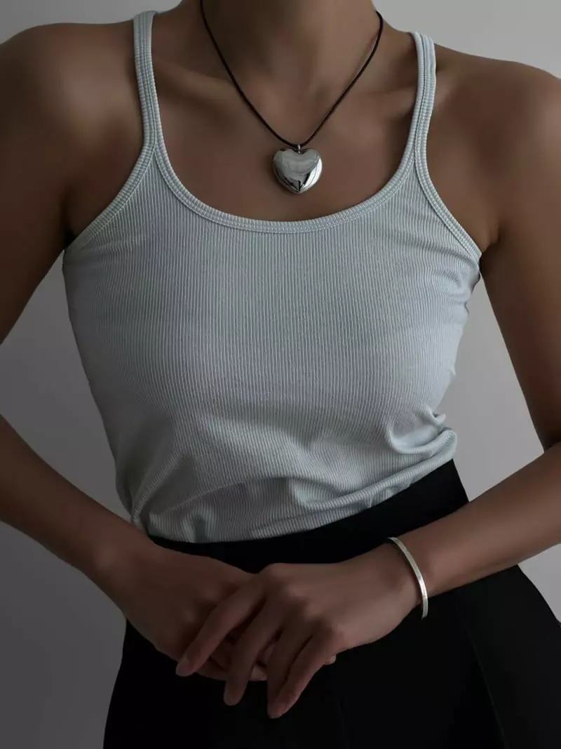 Paper Moon - Korean Women Fashion - #vintageinspired - Scoop Neck Rib Sleeveless Tank Top