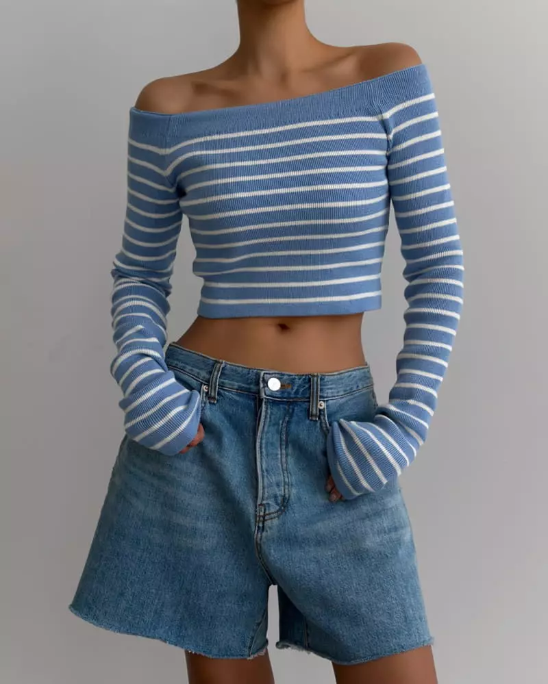 Paper Moon - Korean Women Fashion - #vintagekidsstyle - Off Shoulder Crop Knit Tee - 12