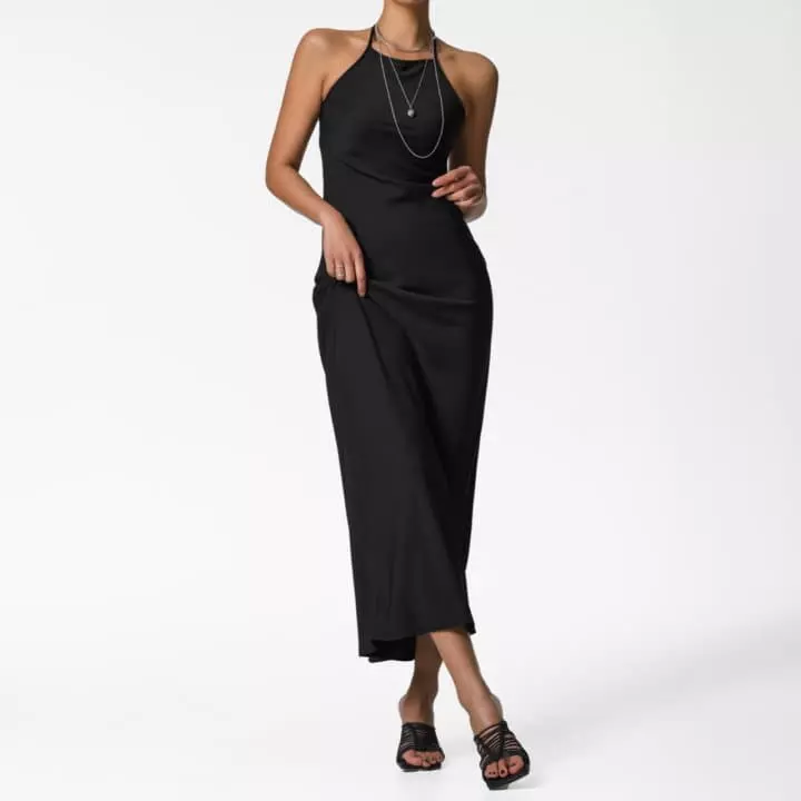 Paper Moon - Korean Women Fashion - #womensfashion - Halter Neck Satin Midi One-piece - 2