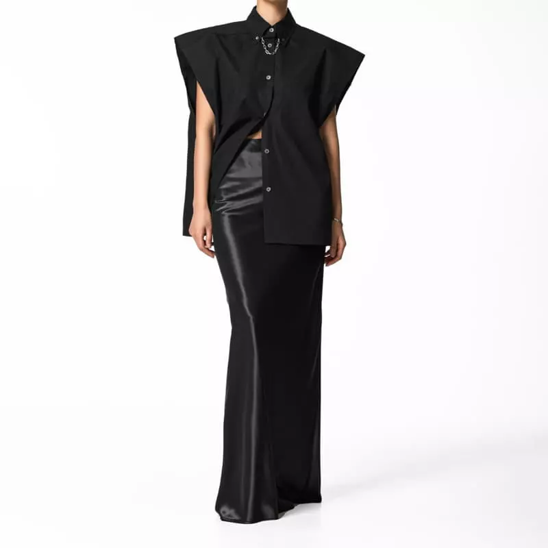 Paper Moon - Korean Women Fashion - #womensfashion - Chain Necklace Detail Oversized Squared Sleeveless Button Down Shirt - 10