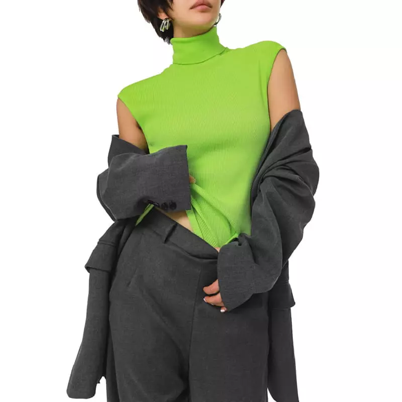 Paper Moon - Korean Women Fashion - #womensfashion - Turtleneck Rib Sleeveless Knit Top - 11