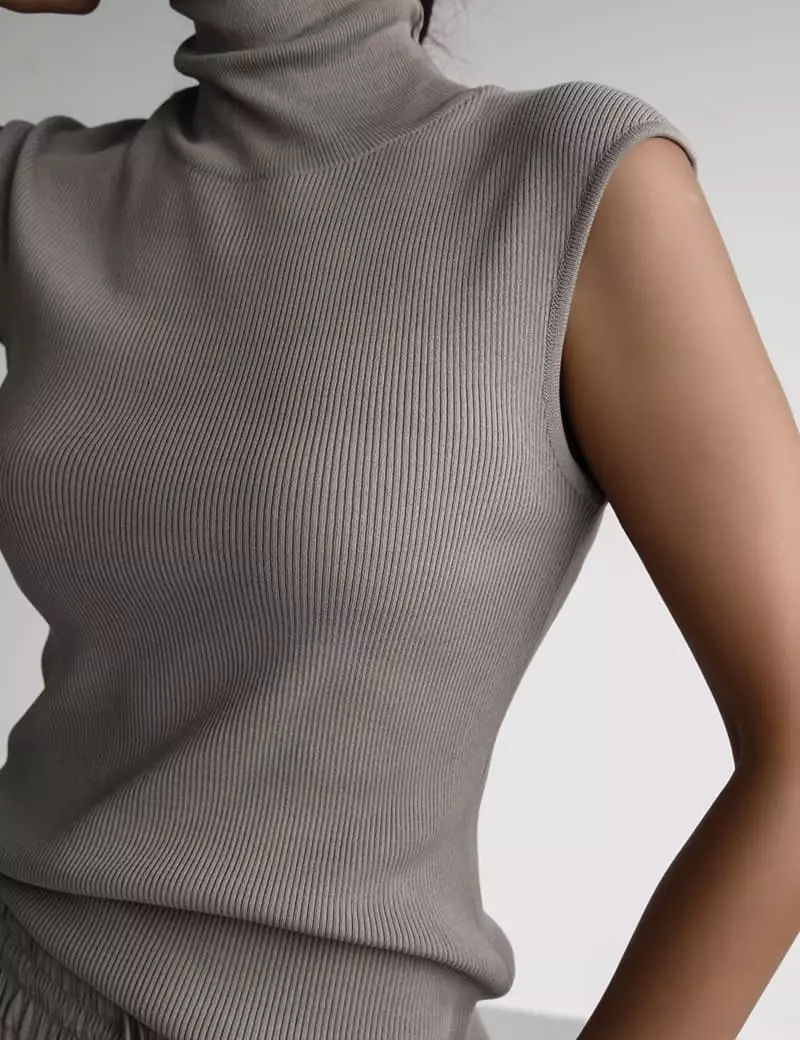 Paper Moon - Korean Women Fashion - #womensfashion - Turtleneck Rib Sleeveless Knit Top - 7