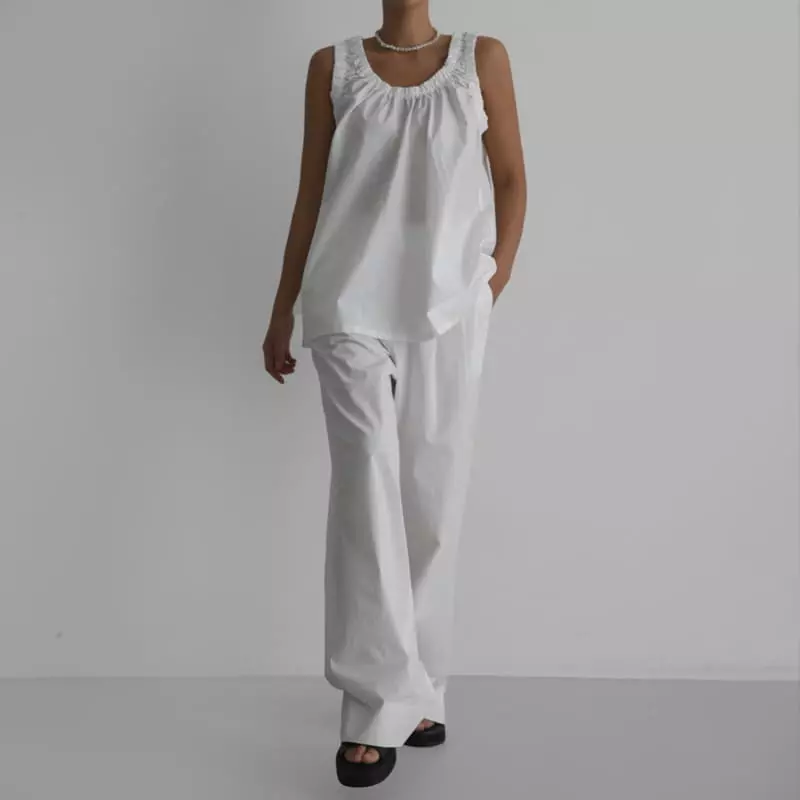 Paper Moon - Korean Women Fashion - #womensfashion - Banded Shirring Sleeveless Blouse - 3