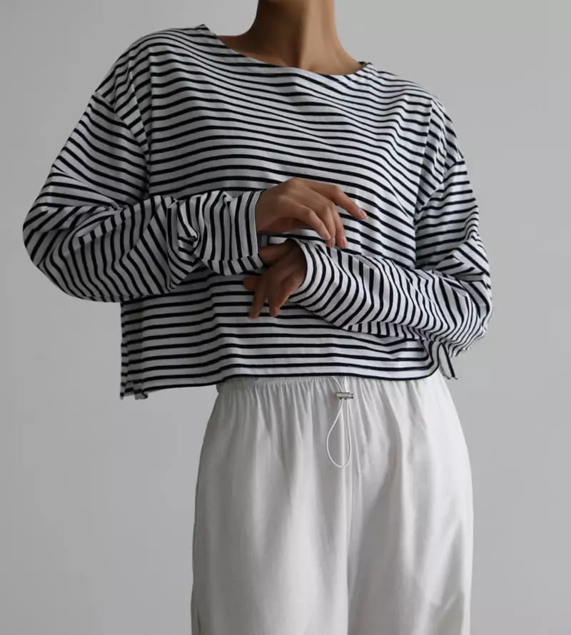 Paper Moon - Korean Women Fashion - #womensfashion - Crop Stripes Tee - 8