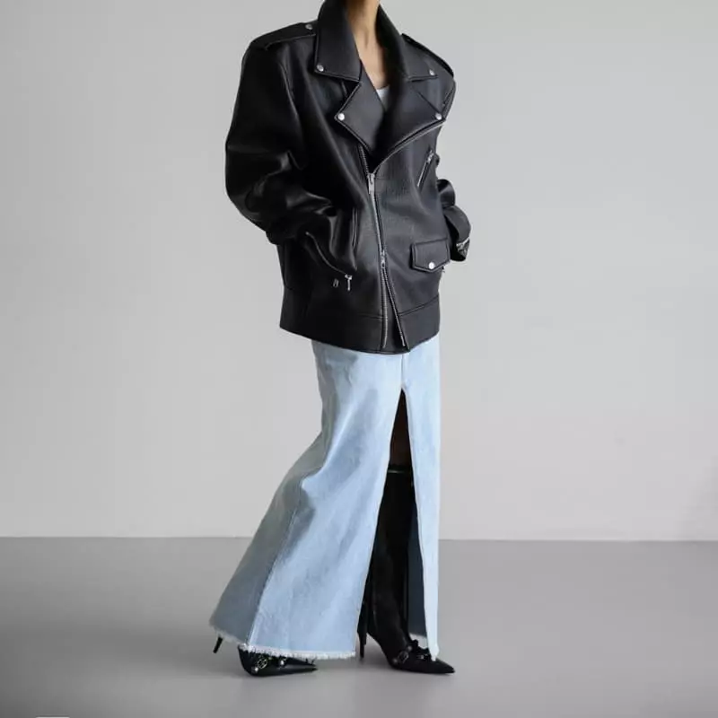 Paper Moon - Korean Women Fashion - #womensfashion - Iced Blue Maxi Front Slit Flared Denim Skirt - 6