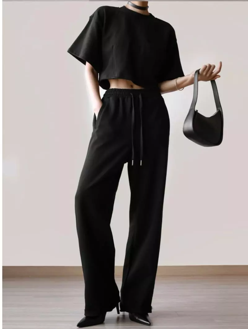 Paper Moon - Korean Women Fashion - #womensfashion - Cutted Detail Wide Sweat Trousers - 10