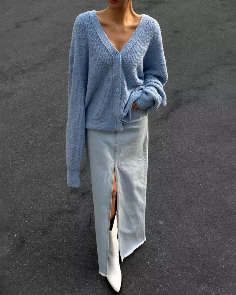 Paper Moon - Korean Women Fashion - #womensfashion - Iced Blue Maxi Front Slit Flared Denim Skirt