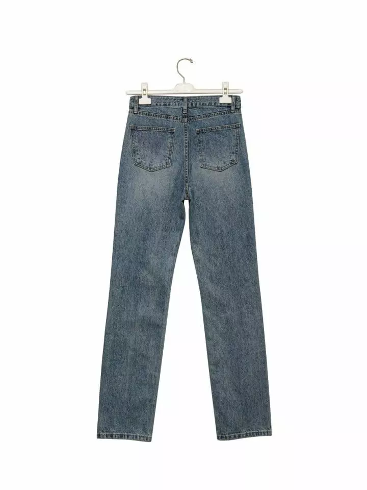Paper Moon - Korean Women Fashion - #womensfashion - Cone Straight Slim Fit Blue Jeans​ - 7