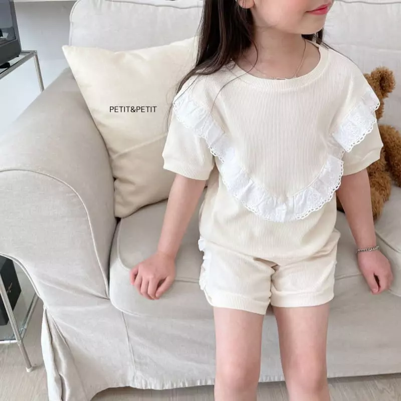 Petit & Petit - Korean Children Fashion - #kidsshorts - Waffle Lace Top Bottom Set - 5
