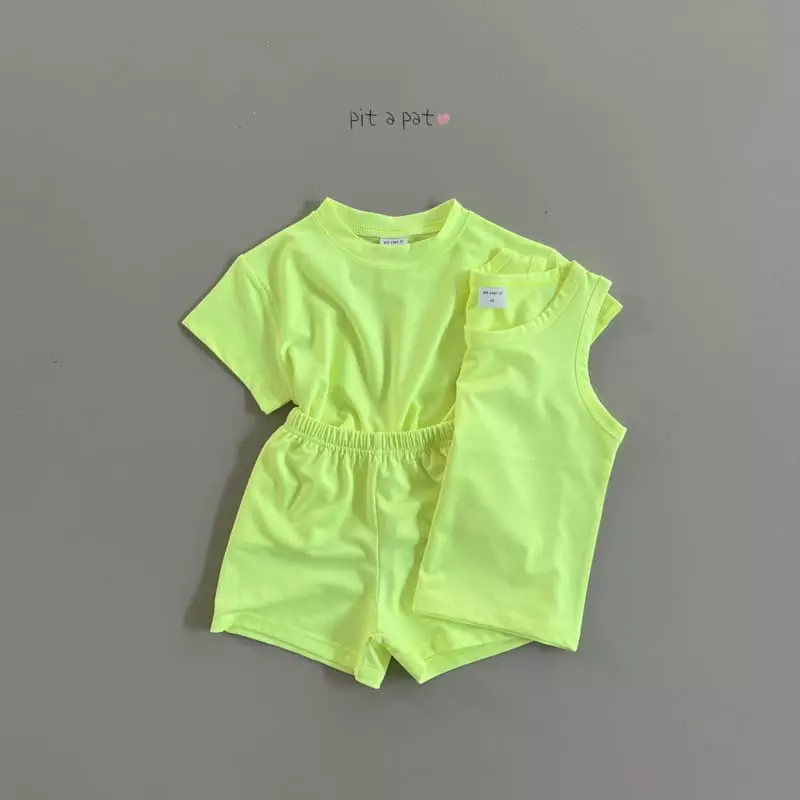 Pitapat - Korean Children Fashion - #kidzfashiontrend - Airo Mesh Short Tee Sleeveless Bottom Set - 3
