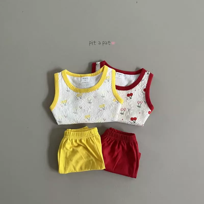 Pitapat - Korean Children Fashion - #littlefashionista - Cherry Sleeveless Top Bottom Set - 4