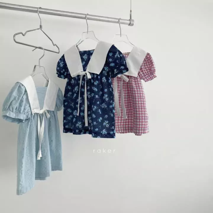 Raker - Korean Children Fashion - #kidzfashiontrend - Ribbon Collar One-piece Res Stripes Check - 4