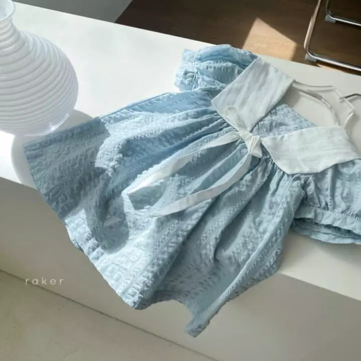 Raker - Korean Children Fashion - #fashionkids - Ribbon Collar One-piece Sky