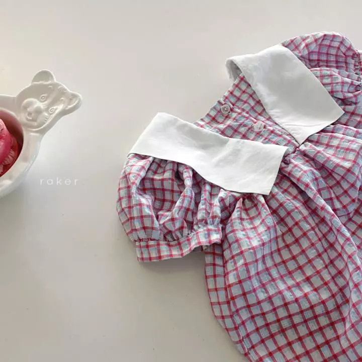 Raker - Korean Children Fashion - #kidzfashiontrend - Ribbon Collar One-piece Res Stripes Check - 3