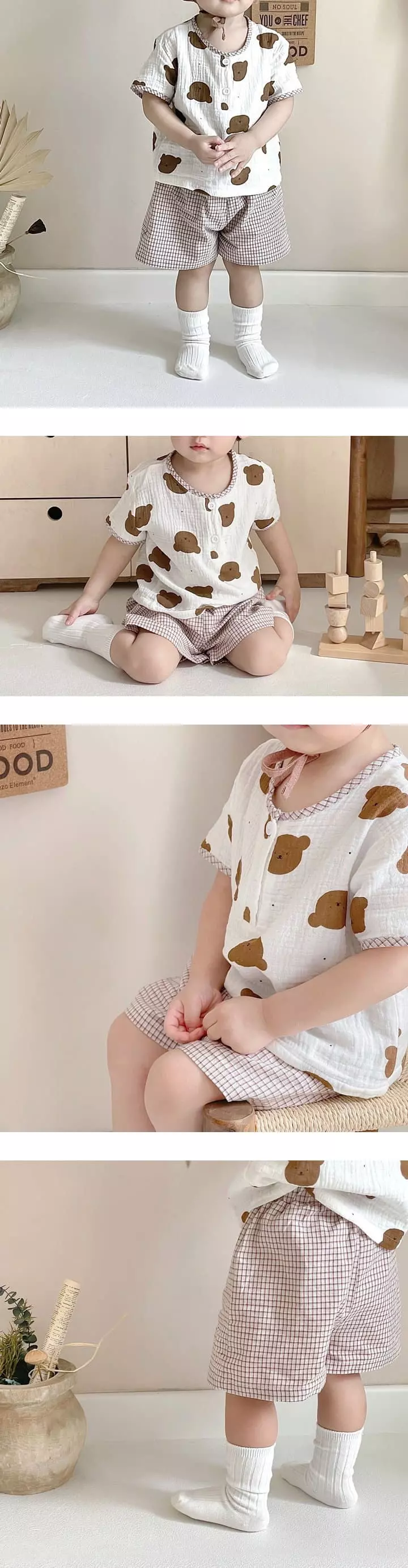 Reve Kid - Korean Baby Fashion - #babyboutique - Bear Top Bottom Set