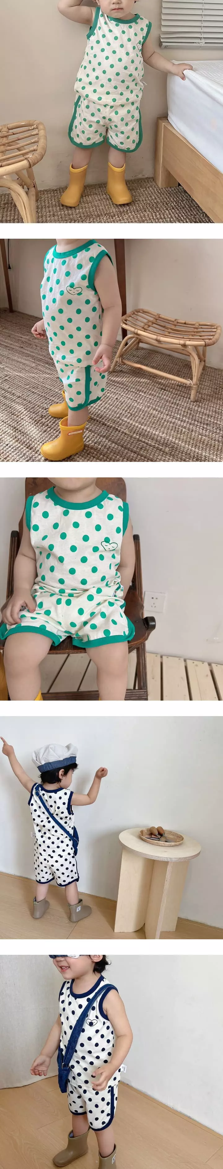 Reve Kid - Korean Baby Fashion - #babyboutique - Dot Heart Sleeveless Top Bottom Set