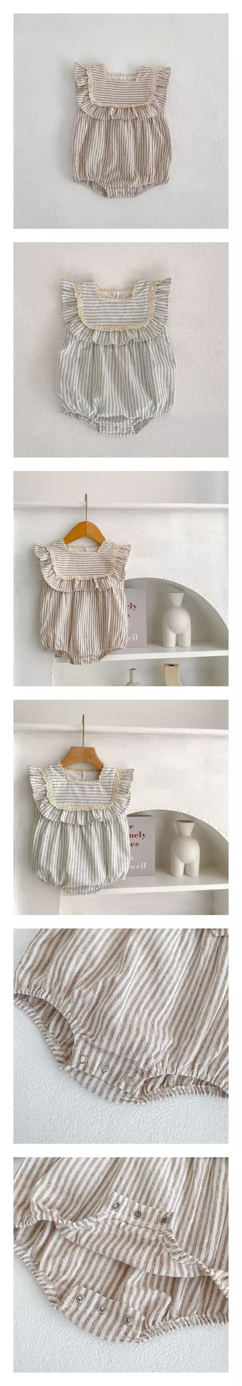 Reve Kid - Korean Baby Fashion - #babyboutiqueclothing - Stripes Frill Bodysuit