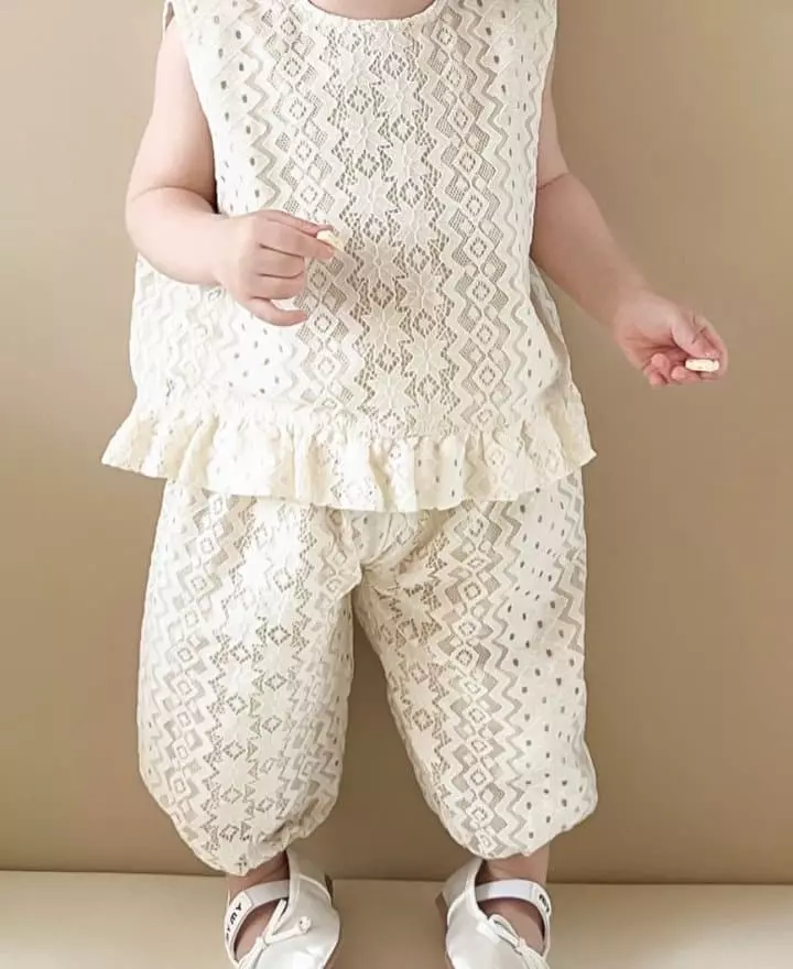 Reve Kid - Korean Baby Fashion - #smilingbaby - Bebe Jacquard Top Bottom Set - 2