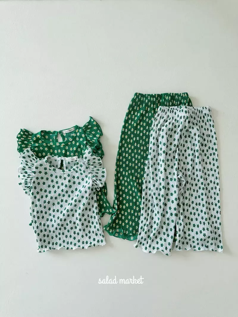 Salad Market - Korean Children Fashion - #toddlerclothing - Daisy Pleats Top Bottom Set - 2