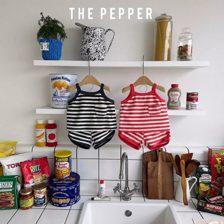 The Pepper - Korean Children Fashion - #kidsshorts - Stripes Top Bottom Set - 4