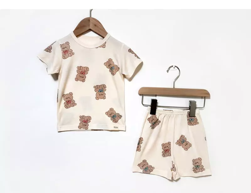 Ttasom - Korean Children Fashion - #prettylittlegirls - Ribbon Bear Short Modal Easywear - 2