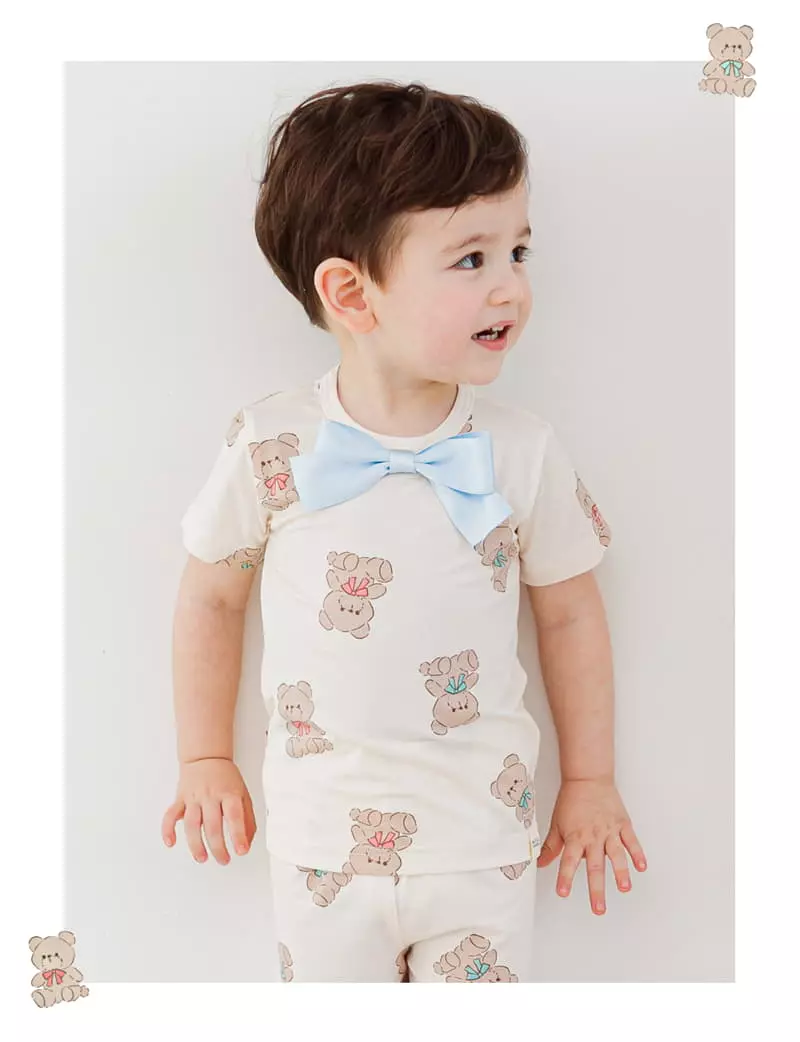 Ttasom - Korean Children Fashion - #todddlerfashion - Ribbon Bear Short Modal Easywear - 3