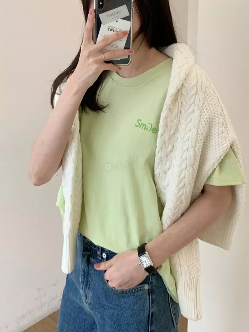 Twelve - Korean Women Fashion - #momslook - Smile Tee - 10