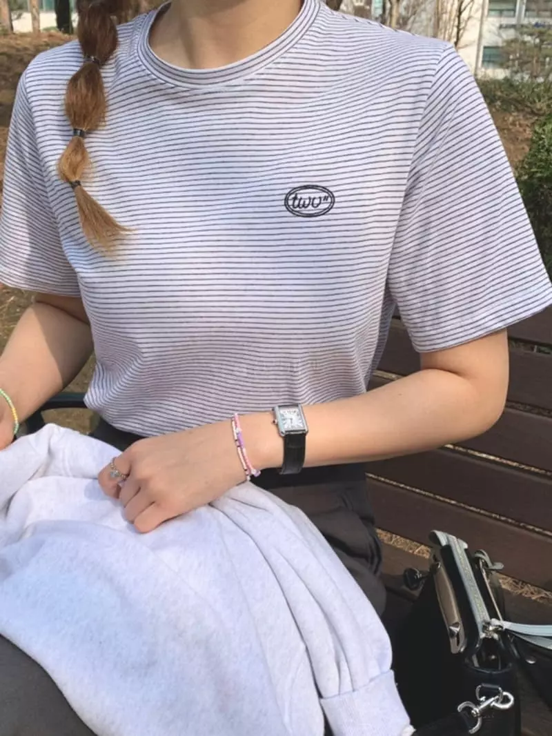 Twelve - Korean Women Fashion - #womensfashion - Logo Stripes Tee - 4