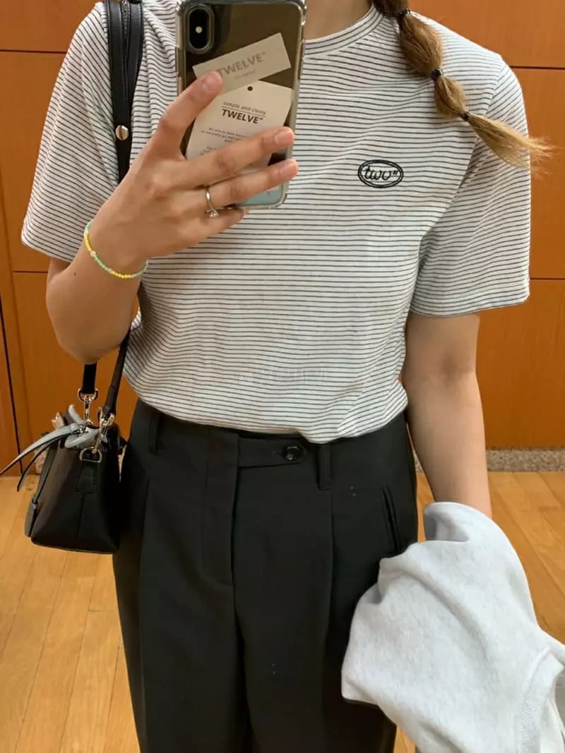 Twelve - Korean Women Fashion - #womensfashion - Logo Stripes Tee - 5