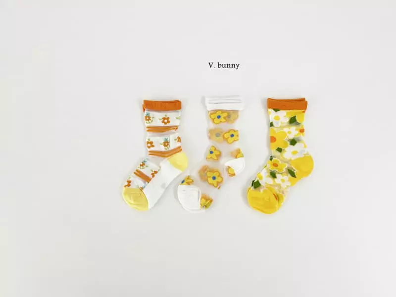 V Bunny - Korean Children Fashion - #childofig - Yellow Flower Socks Set - 3