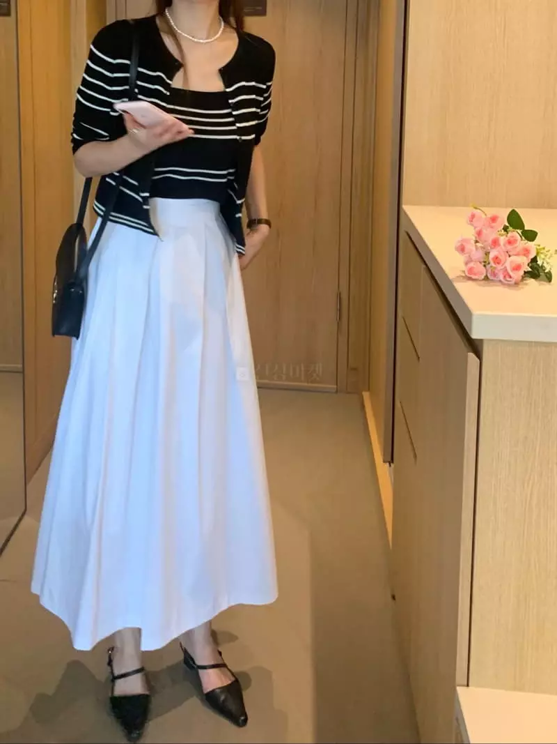 Vannuvo - Korean Women Fashion - #momslook - Linen Stripes Sleeveless Top Bottom Set