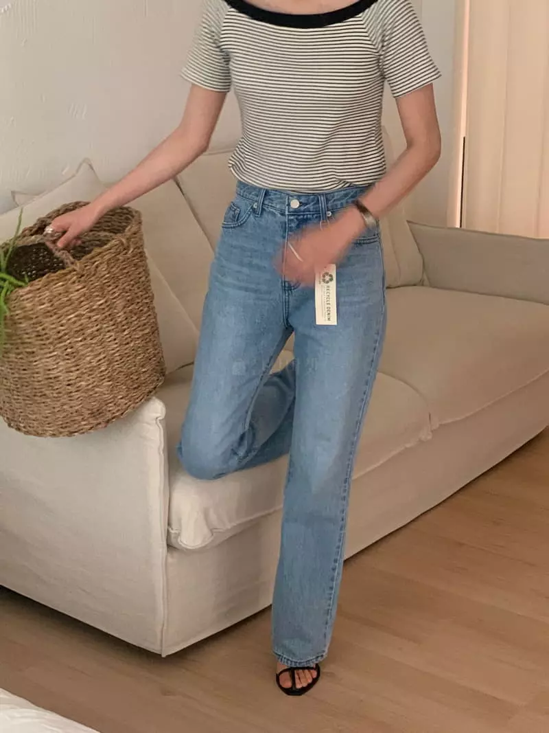 Vannuvo - Korean Women Fashion - #momslook - Stripes Off Shoulder Tee - 4