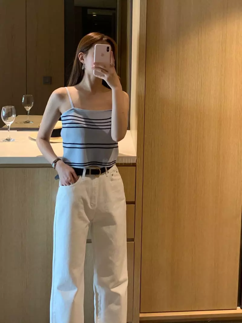 Vannuvo - Korean Women Fashion - #pursuepretty - Linen Stripes Sleeveless Top Bottom Set - 11