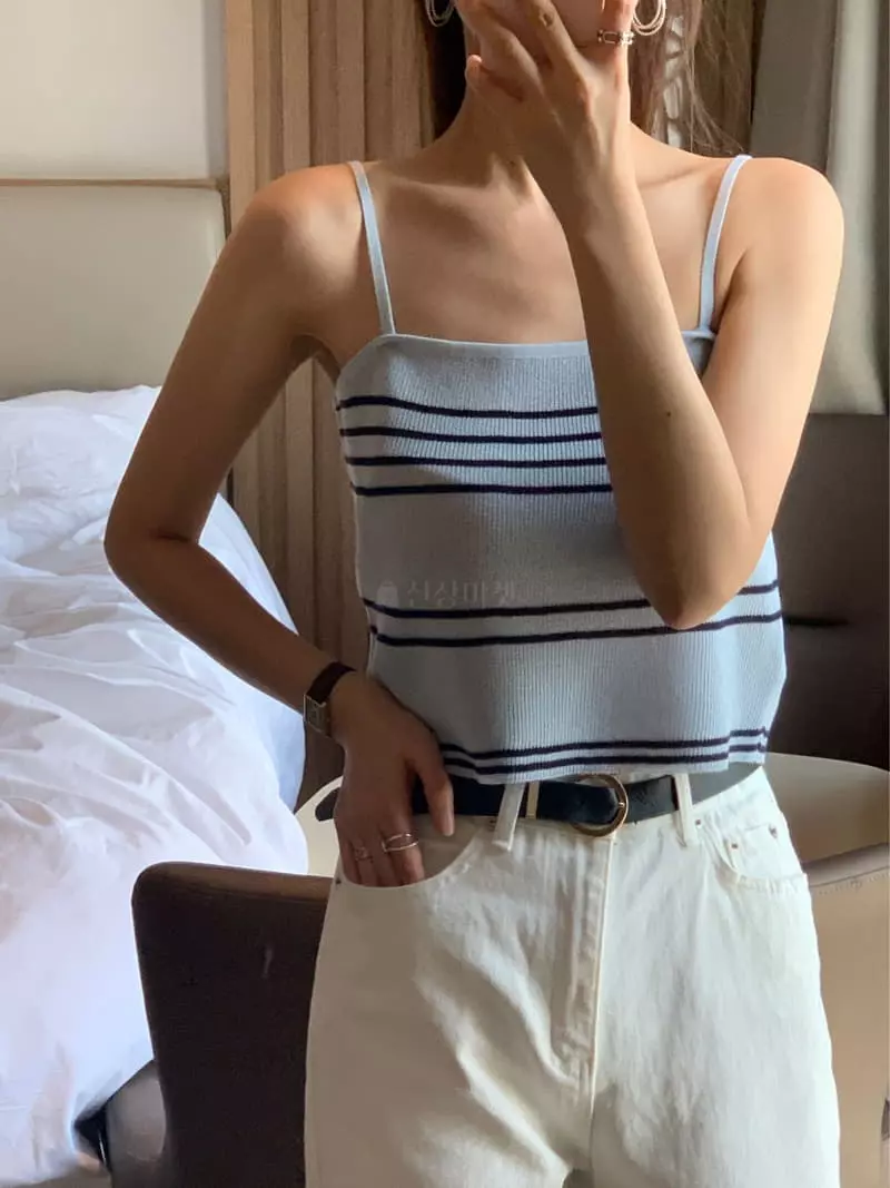 Vannuvo - Korean Women Fashion - #vintagekidsstyle - Linen Stripes Sleeveless Top Bottom Set - 10