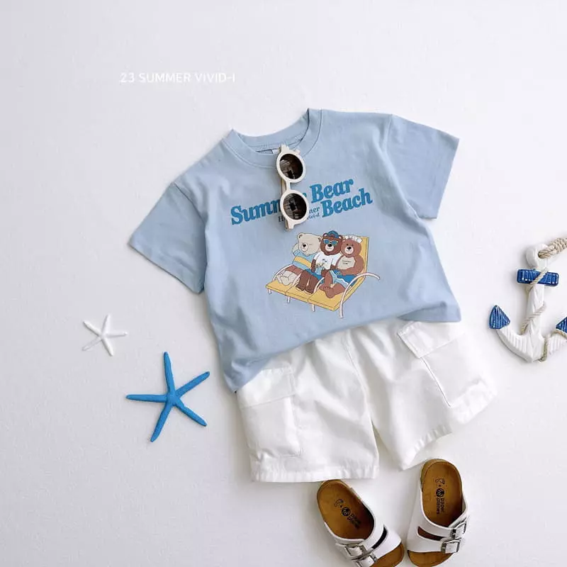 Vivid I - Korean Children Fashion - #designkidswear - Tenning Bear Top Bottom Set - 8