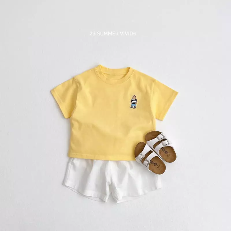 Vivid I - Korean Children Fashion - #kidsshorts - Bear Embrodiery Tee - 3