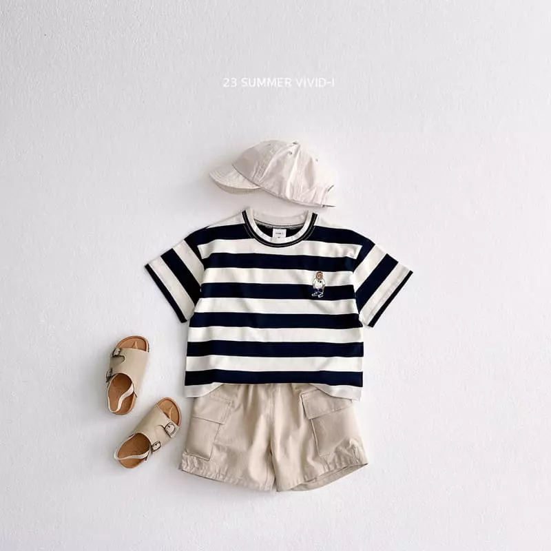 Vivid I - Korean Children Fashion - #littlefashionista - Bear Stripes Top Bottom Set - 12