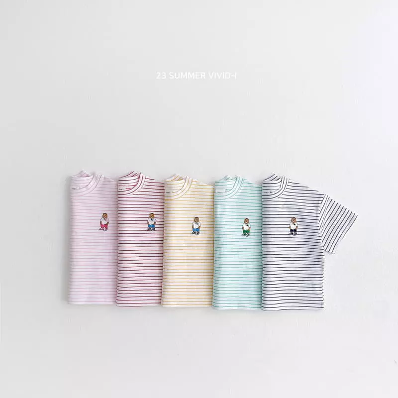 Vivid I - Korean Children Fashion - #todddlerfashion - Stripes Bear Tee