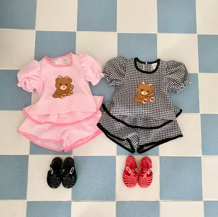 Yellow Factory - Korean Children Fashion - #childrensboutique - Heart Bear Top Bottom Set - 2