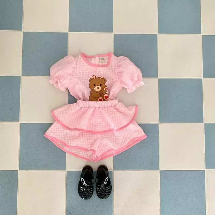 Yellow Factory - Korean Children Fashion - #designkidswear - Heart Bear Top Bottom Set - 3