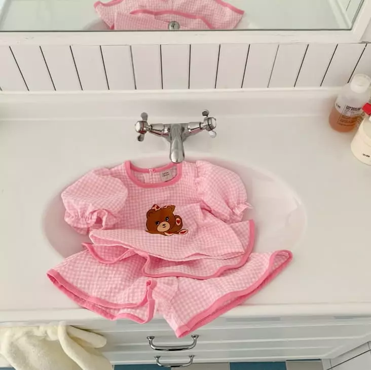 Yellow Factory - Korean Children Fashion - #designkidswear - Heart Bear Top Bottom Set - 3