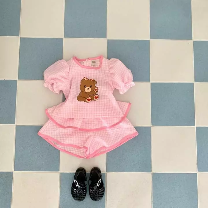 Yellow Factory - Korean Children Fashion - #designkidswear - Heart Bear Top Bottom Set - 4