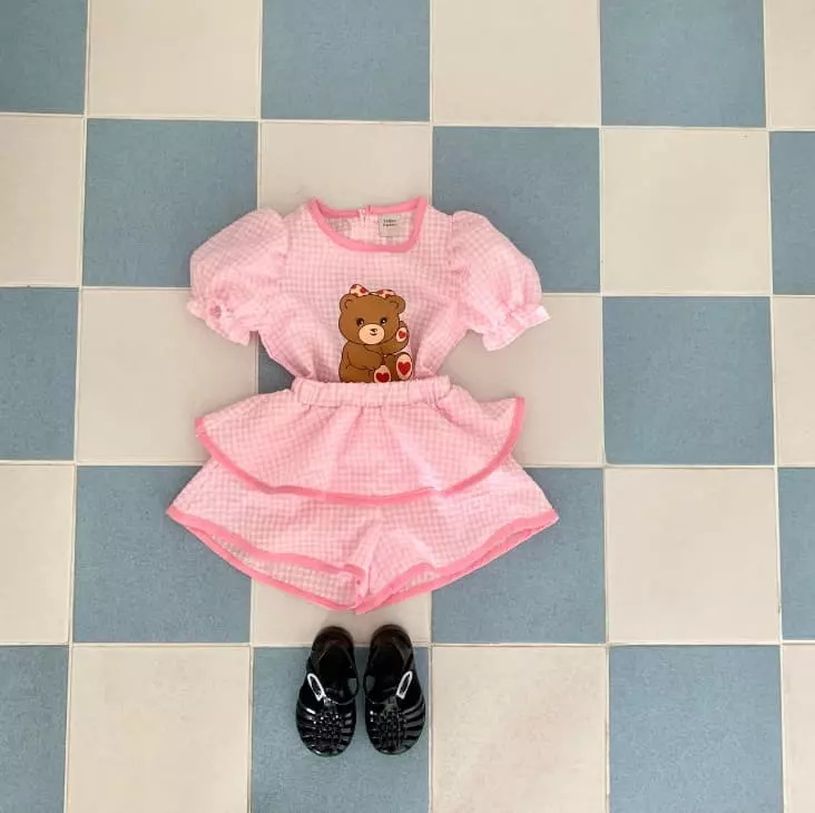 Yellow Factory - Korean Children Fashion - #designkidswear - Heart Bear Top Bottom Set - 4